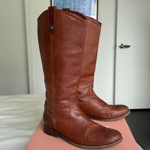 FRYE Melissa button leather tall riding boots, Crimson, US9.5B